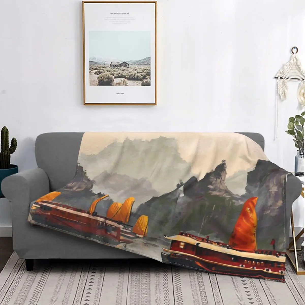 

Ha Long Bay-colcha a cuadros para cama, toalla de lino para playa, mantas a cuadros, mantas receptoras