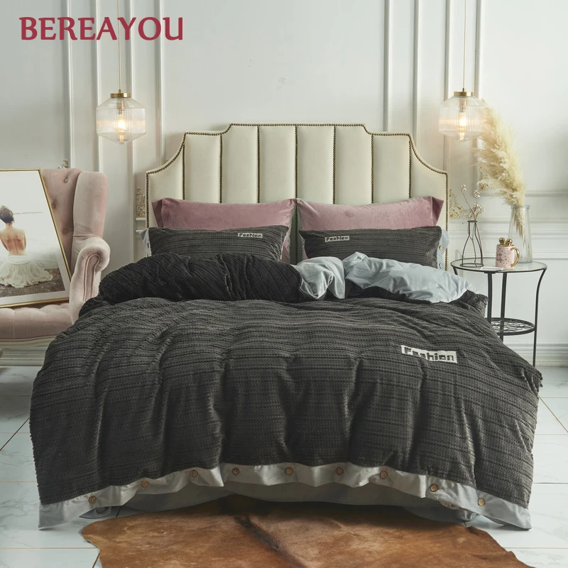 4 шт. роскошные комплекты постельного белья вельветовые синие розовые однотонные