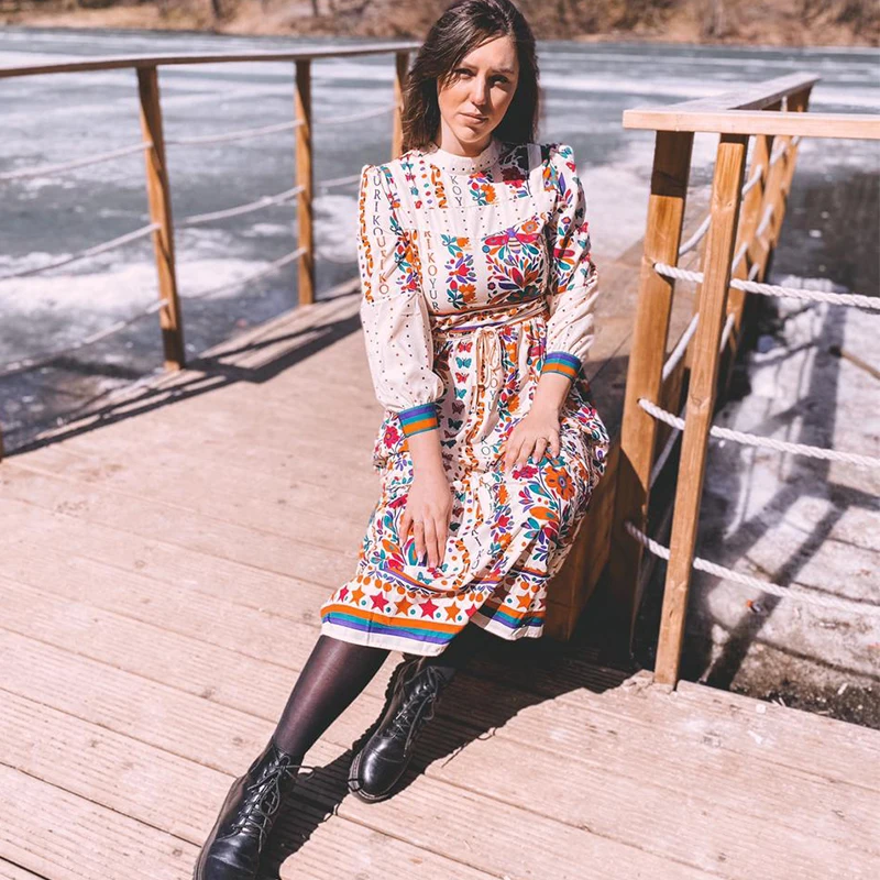 Платье женское демисезонное с длинным рукавом и воротником-стойкой | Женская