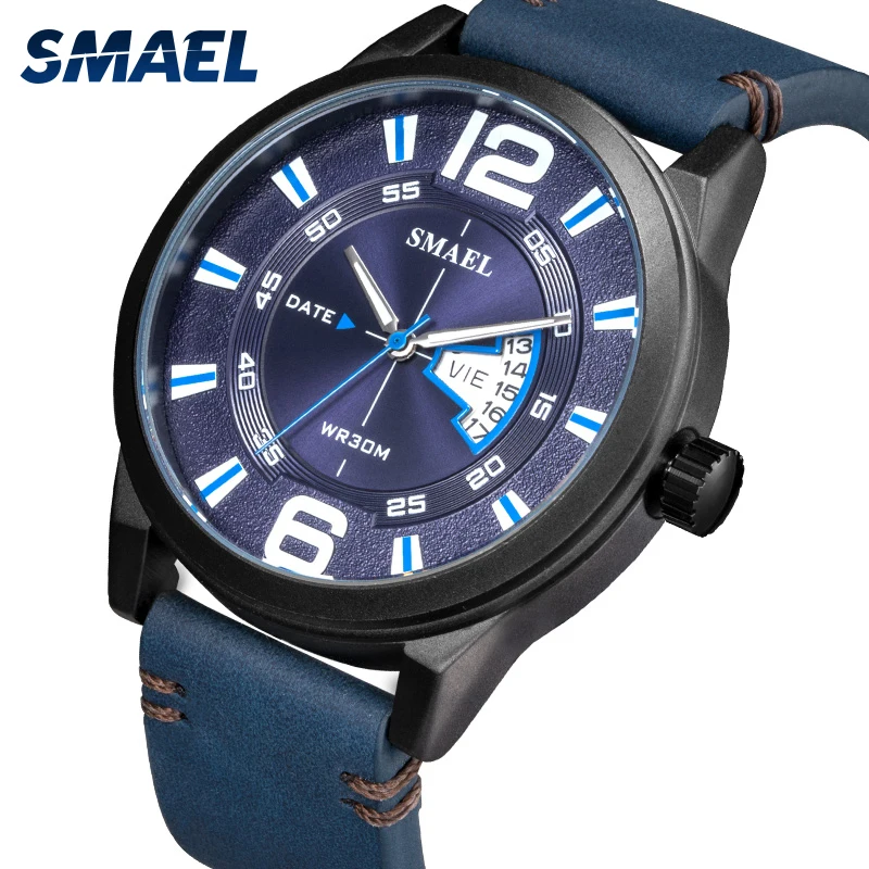 Relogio masculino мужские часы с кожаным ремешком SMAEL роскошные отображением недели и
