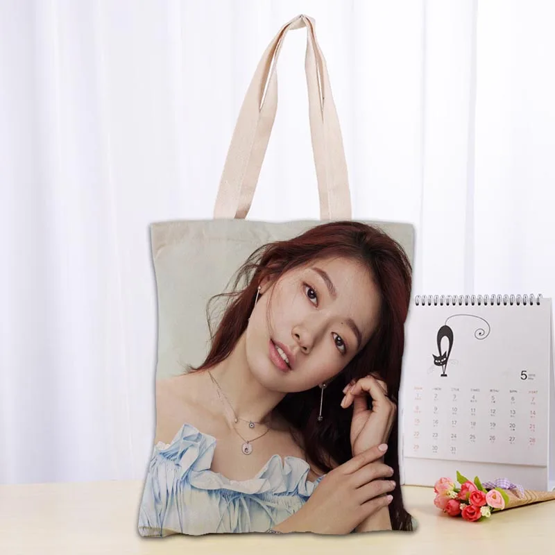 

New Park Shin Hye KPOP Bag Foldable Shopping Bag Reusable Eco Large Unisex Canvas Fabric Shoulder Bag Tote 1009