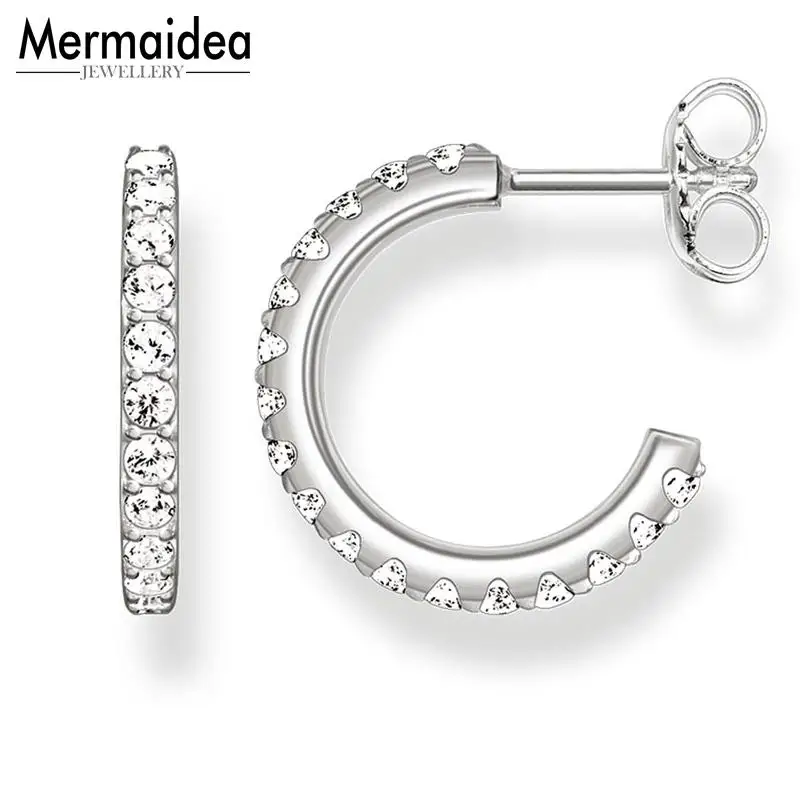 Белые серьги-кольца с фианитами модные хорошие ювелирные украшения для женщин и