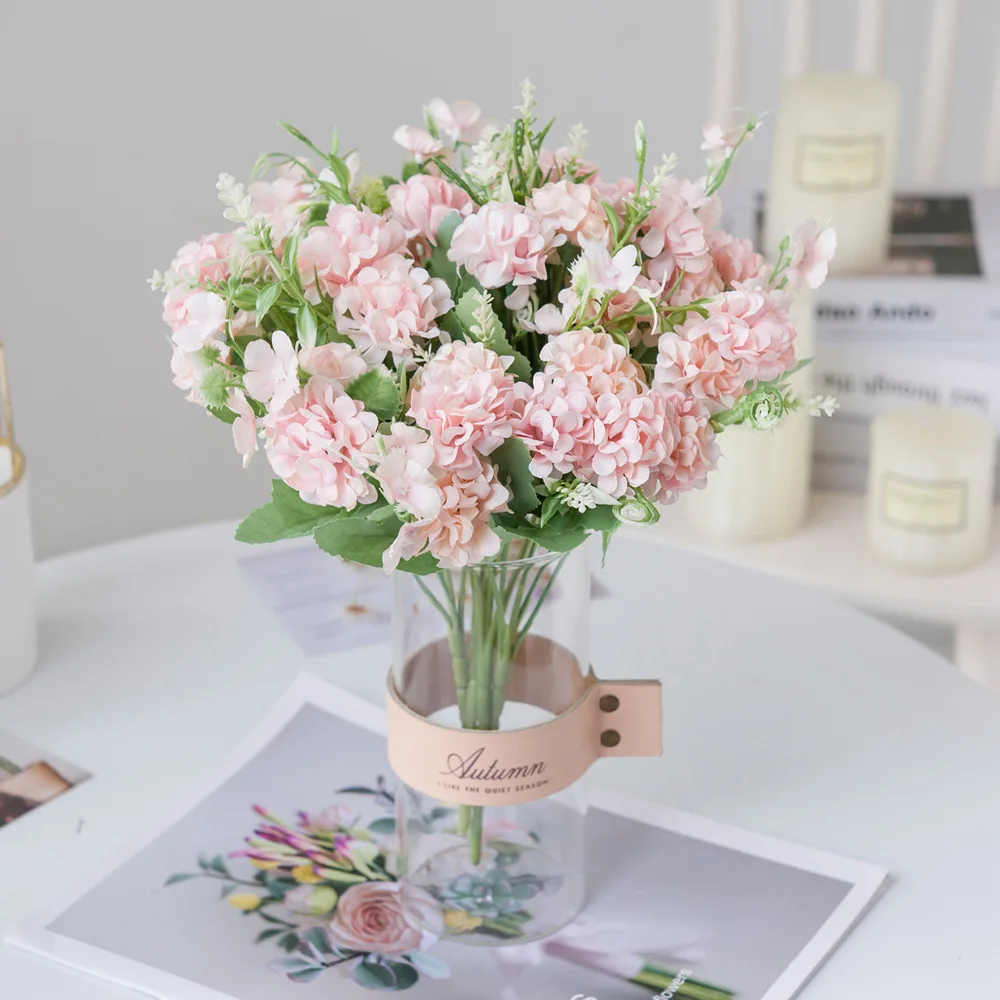 

5 Forks Silk Hydrangea Artificial Dandelion Flowers Wreath Wedding Bouquet Fake Plants Home Room Party Table Decor Vase Arrange