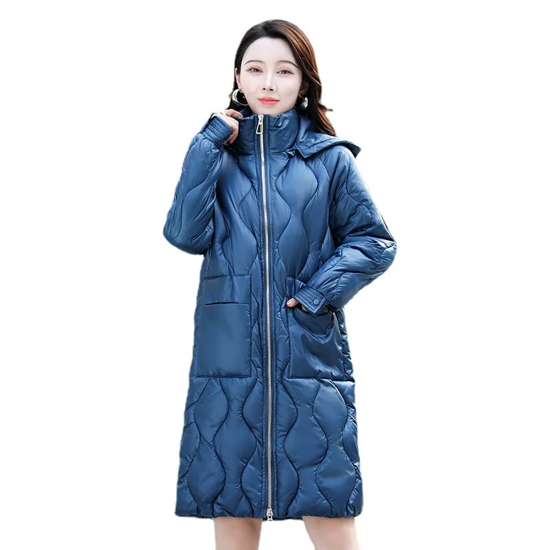 

Женское зимнее глянцевое длинное ветрозащитное пальто с капюшоном и большим карманом, Женская куртка-пуховик с хлопковой подкладкой, парки, верхняя одежда, пальто