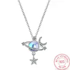 Женская цепочка на шею из стерлингового серебра 925 пробы, ожерелье с подвеской Вселенная, звезда, месяц, кристалл, Ювелирное Украшение для девушек