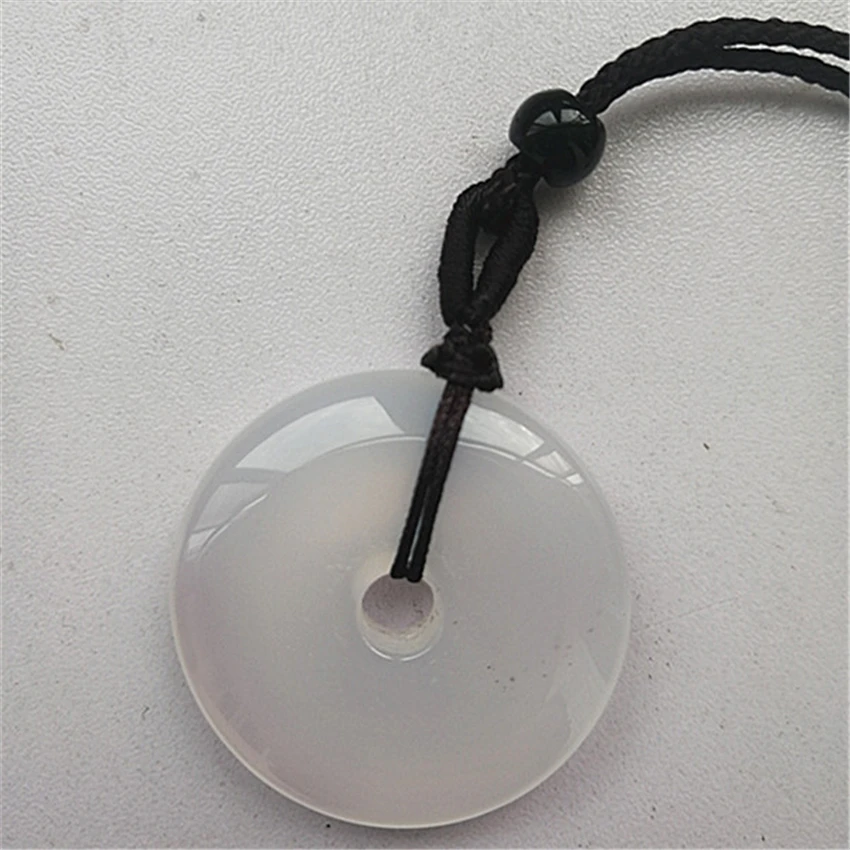 Natural White Transparent Chalcedony Donut Necklace Pendant Hand Carved Gems Lucky Amulet Fashion Jewelry Gift | Украшения и
