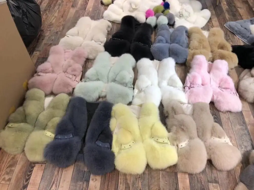 

gilet ladies women real natural fox fur vest