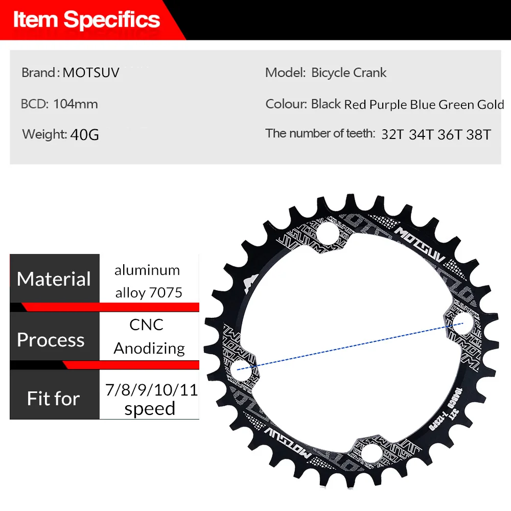 

Bike Crank 104BCD Round Shape Narrow Wide 32T/34T/36T/38T MTB Chainring Bicycle Chainwheel Bike Circle Crankset Single Plate