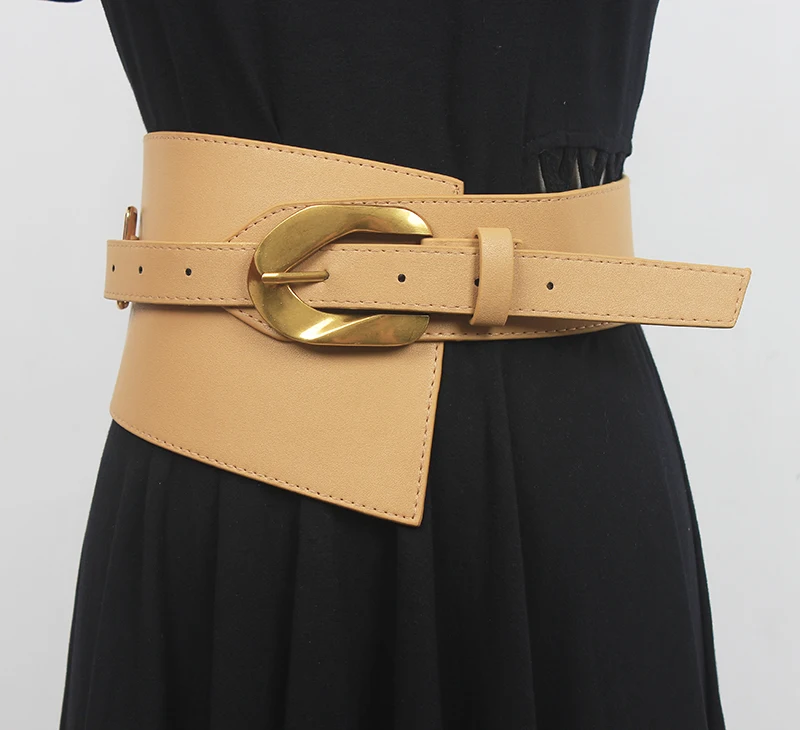 

Women's Runway Fashion Gold Buckle PU Leather Cummerbunds Female Dress Corsets Waistband Belts Decoration Wide Belt R499