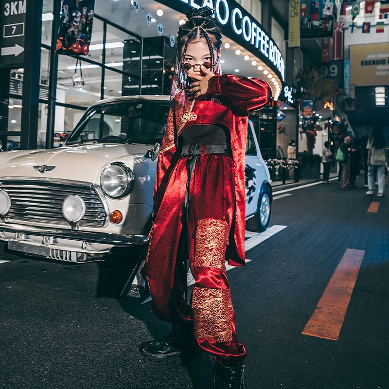 

Танцевальная одежда в китайском стиле для девочек, костюм для подиума, детская одежда для джазовых танцев, костюм в стиле хип-хоп, одежда для...