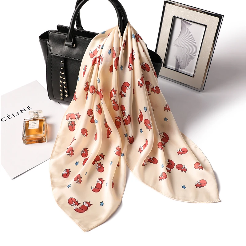 2020 Модный Шелковый шарф женский шейный платок с животным принтом лисы для офиса