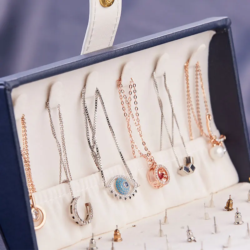 Маленькая дорожная шкатулка для драгоценностей с зеркалом Белый Портативный