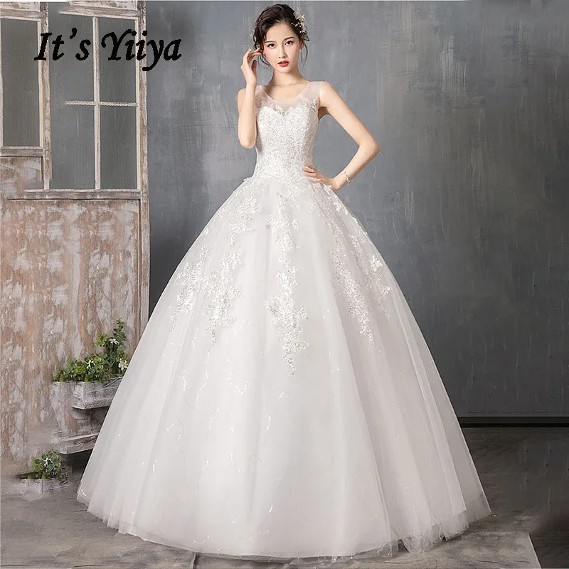 Elegant Wedding Dresses It's Yiiya AR683 Sleeveless V-neck Dress Plus Size Lace Sequined Shining Vestido De Novia 2020 | Свадьбы и