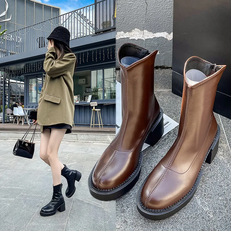 

Ботинки женские на молнии, с круглым носком, на платформе