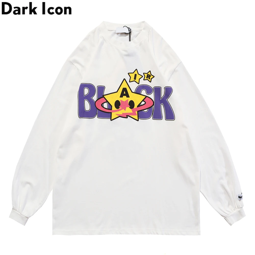 

Dark Icon Funny Printed Oversize Men's T-shirt Long Sleeve Crew Neck Hipster Tshirts 3 Colors