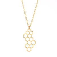 fashion gold color tiny honeycomb pendant necklace women cute girls sideways beehive chain choker female jewelry party gifts