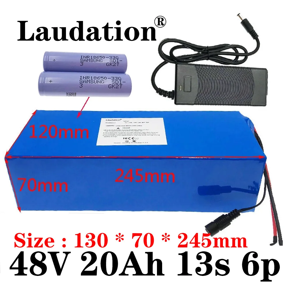 

Laudation-18650,48V 20Ah,Rechargeable Lithium Ion Battery Pack.Suitable For Motors Below 2000W,Scooters,13S 6P,30A BMS,Charger.