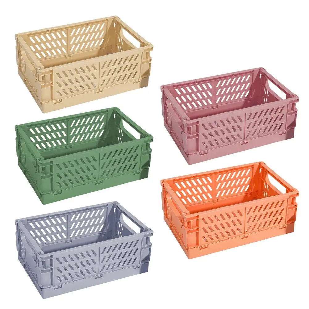

Foldable Desktop Storage Box Portable Stacking Basket Hollow Out Handle Design Sundries Case Office Supplies Storage Basket