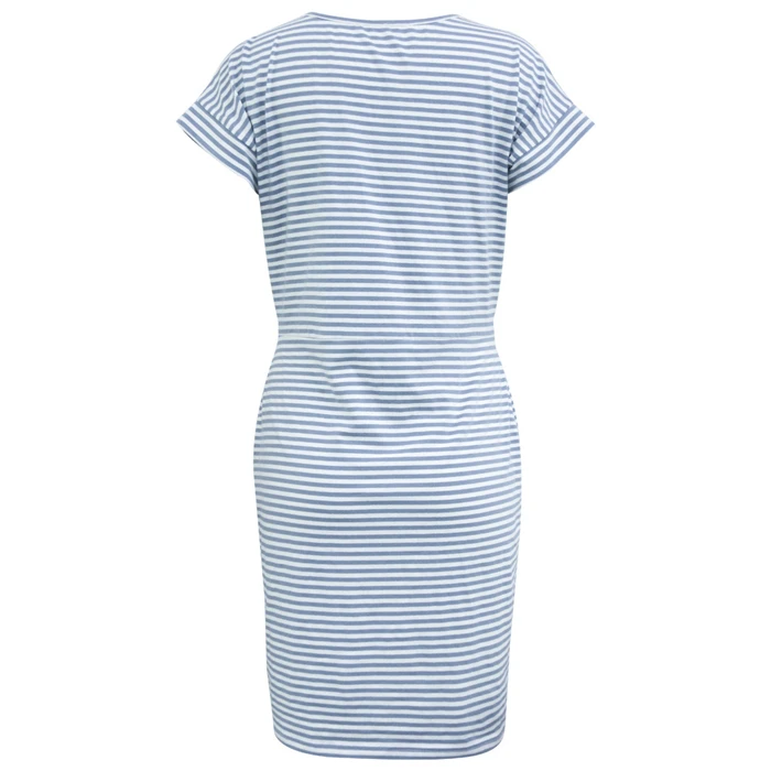 

Women Stripe Slim Fit Dress Elegant O Neck Short Sleeve Sashes Pocket Sundress Summer Comfort Cotton Mid Dress Waist Tie Up