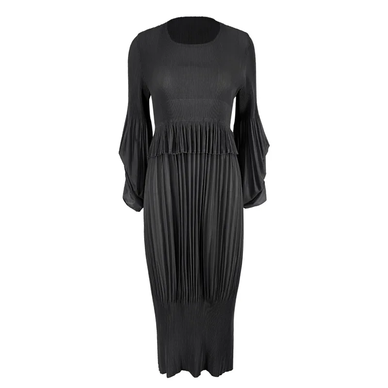 

2021 Spring Concise Design Girlish Style Fresh Sweet Pleated Puff Sleeve Lantern Dress Jumpsuit Midi Dress for Women