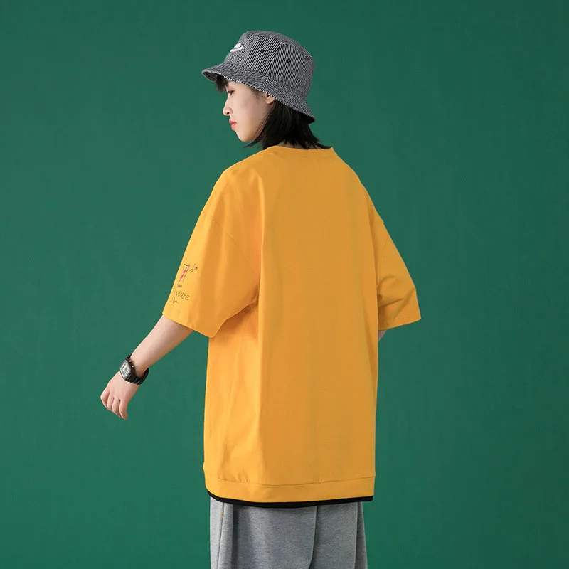 

Fake Two-Piece Women Tees Loose Korean Style Stitching Student Short-Sleeved T-Shirt Female Summer Cool And Comfortable Cloth