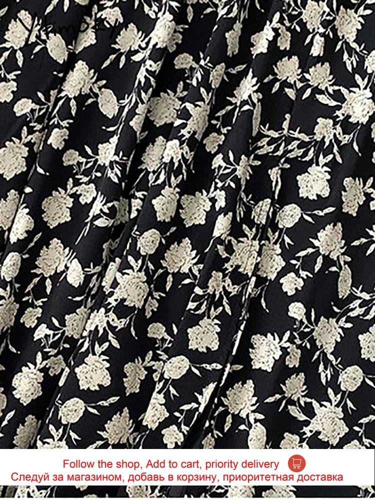 

Yitimoky Print Fake 2 Pieces Dresses for Women Black Lantern Sleeve O-Neck Empire Spring 2021 Korean Causal A-Line New Dress