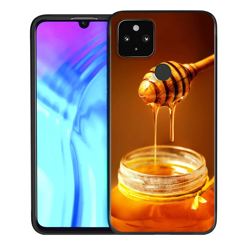 

Honeycomb Honey Bee Shockproof Cover for Google Pixel 5 4 4a XL 5G Black TPU Soft Phone Case