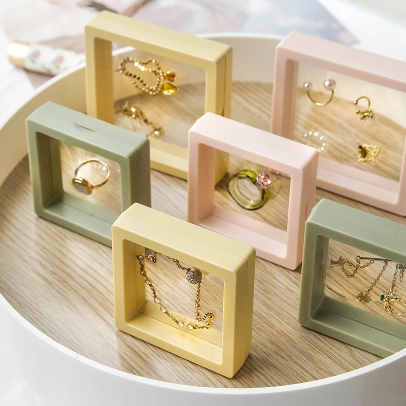 

3D Jewelry Pendant Earrings Ring Display Stand Holder PE Membrane Protect Box Coins Gem Stones Floating Necklace Case
