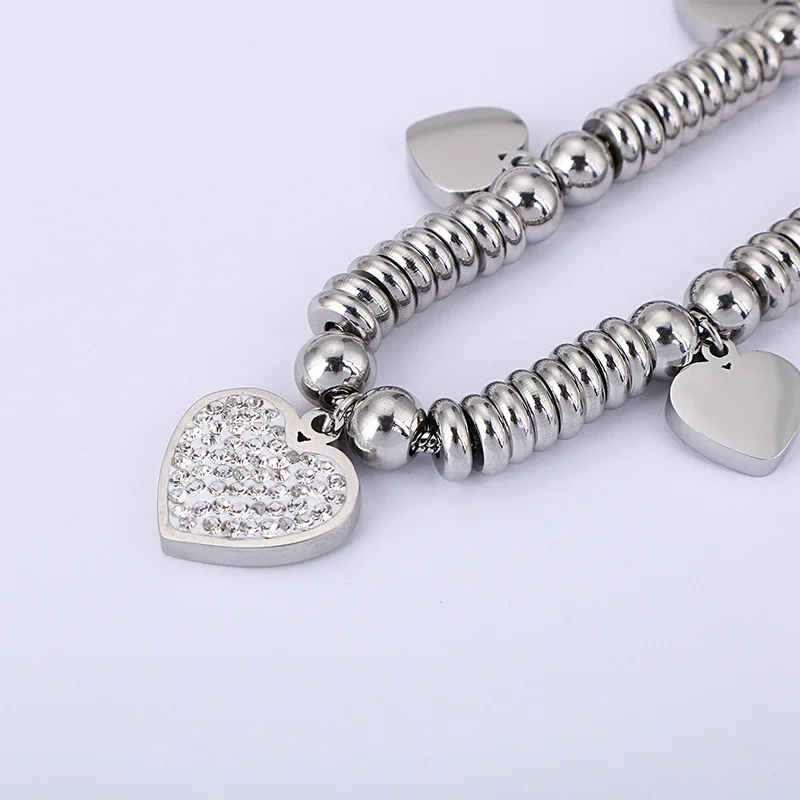 Customized Engraving Nameplate 4 Hearts Bracelet Stainless Steel Beads Chain Can Adjust Engraved Your Family Names For Mom