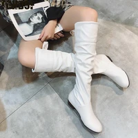 autumn new high cut over the knee womens boots large size flat heel womens shoes black and white red set feet womens boots