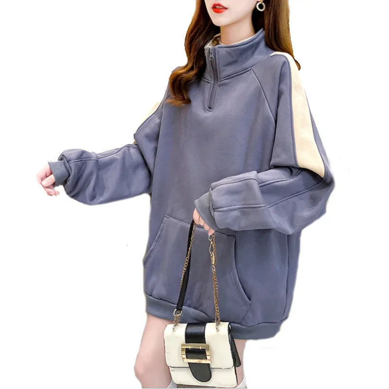 

New Autumn/winter Korean monogram print with velvet and thickened hoodie for girls loose oversize schoolgirl coats