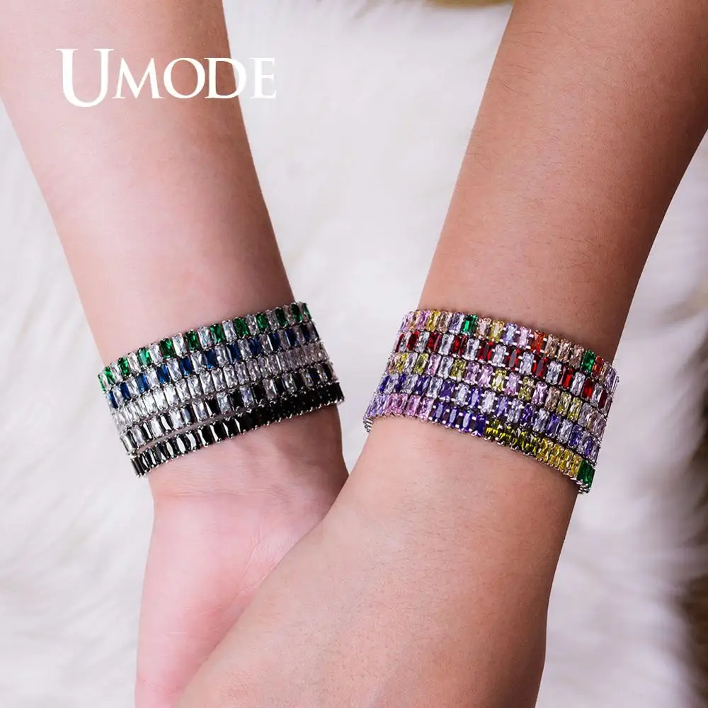 Модные женские теннисные браслеты UMODE 2019 с черным Цирконом и кристаллами цвета
