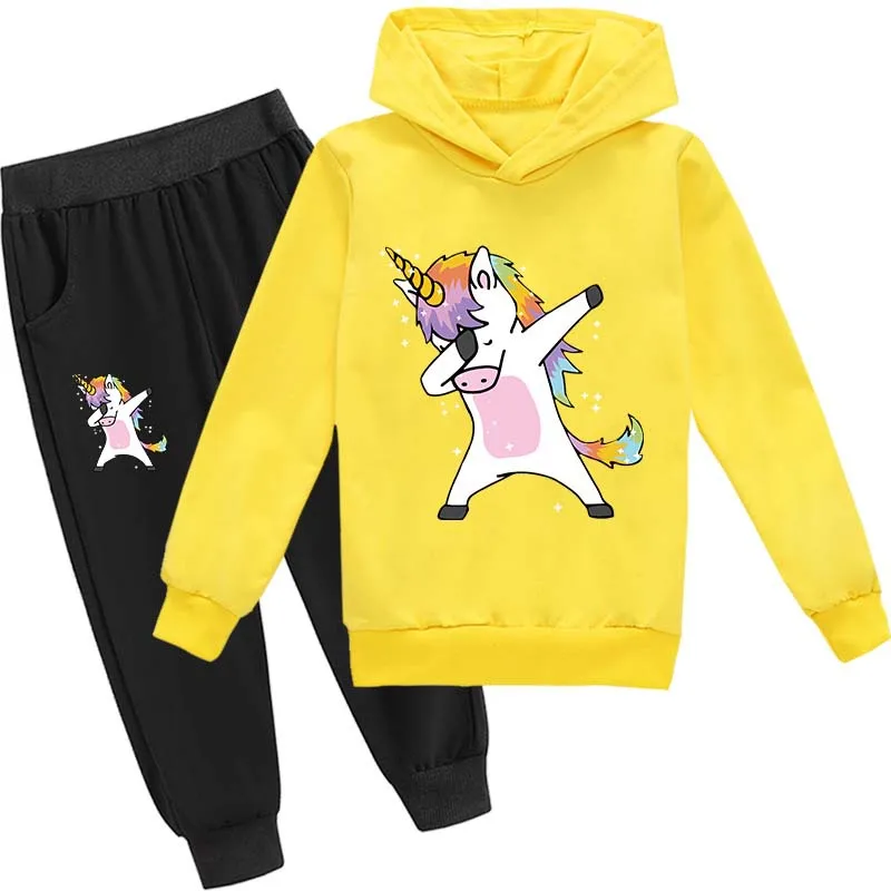 

Fall Baby Girls Unicorn Sport Clothing Set Boy Sets Hoody Sweatershirt Pants Toddler Kids Clothes Children Causal Thin Tracksuit