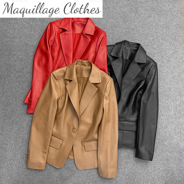 

Spring autumn 2021 new designer OL leather coat fasion wome's high quality genuine leather blazers jackets C198