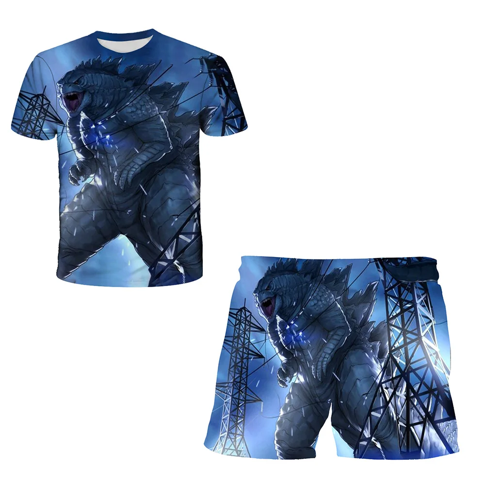 

King Kong vs Godzilla- T-Shirts Set for Boys Girls Kids Shorts Set Cool Tee Suit Summer Short Sleeve Sets Children Child Clothes
