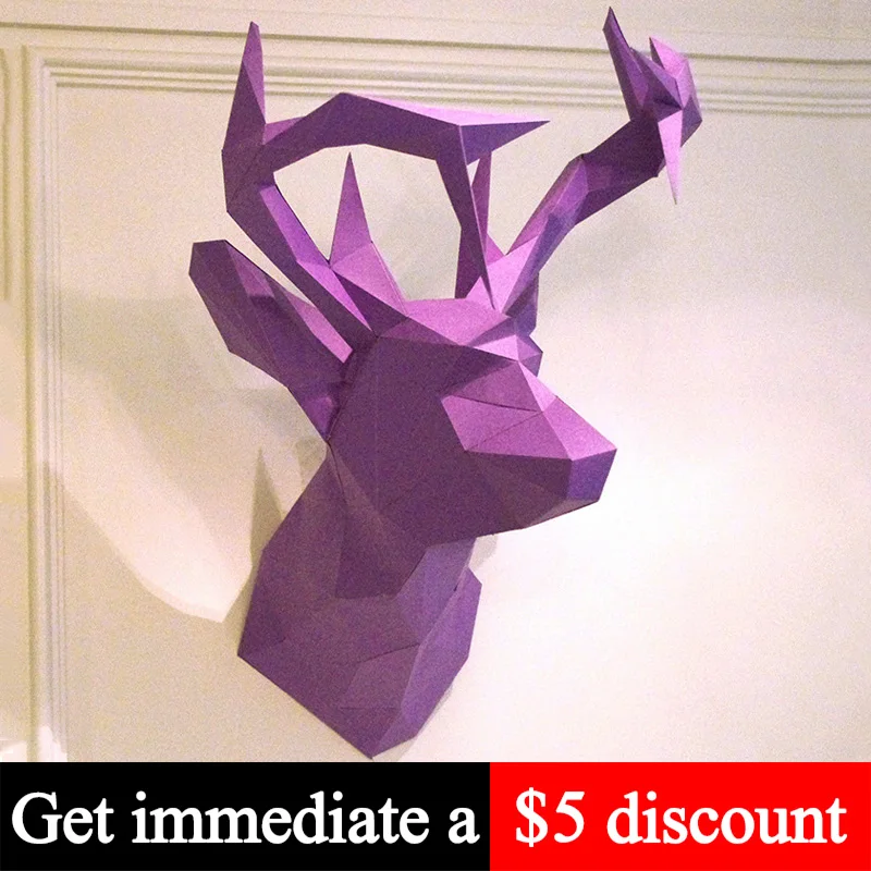 

Pre-cut Purple Deer Animal Wall Decor Paper Model Home Art Decoration,Low Poly 3D Papercraft,DIY Handmade Adult Craft Toy RTY272