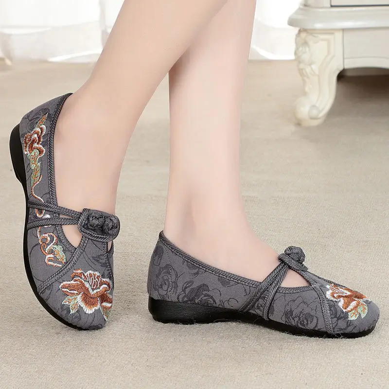 

Cloth Shoes Women's Hanfu Embroidered Shoe Women Antique Soft Bottom Comfortable round Head National Style Non-Slip Mother Shoes