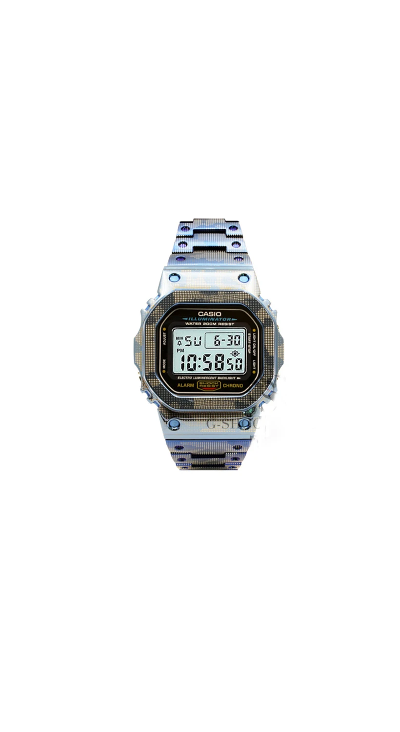 

New Ice Blue Camouflage 316L Stainless Steel Watchbands and Bezel Watch Strap Case Tools For DW5600 G5600 5610 GW5000