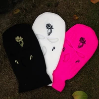 rose tears embroidery three hole balaclava knit hat army tactical cs winter ski riding mask beanie prom party mask warm mask