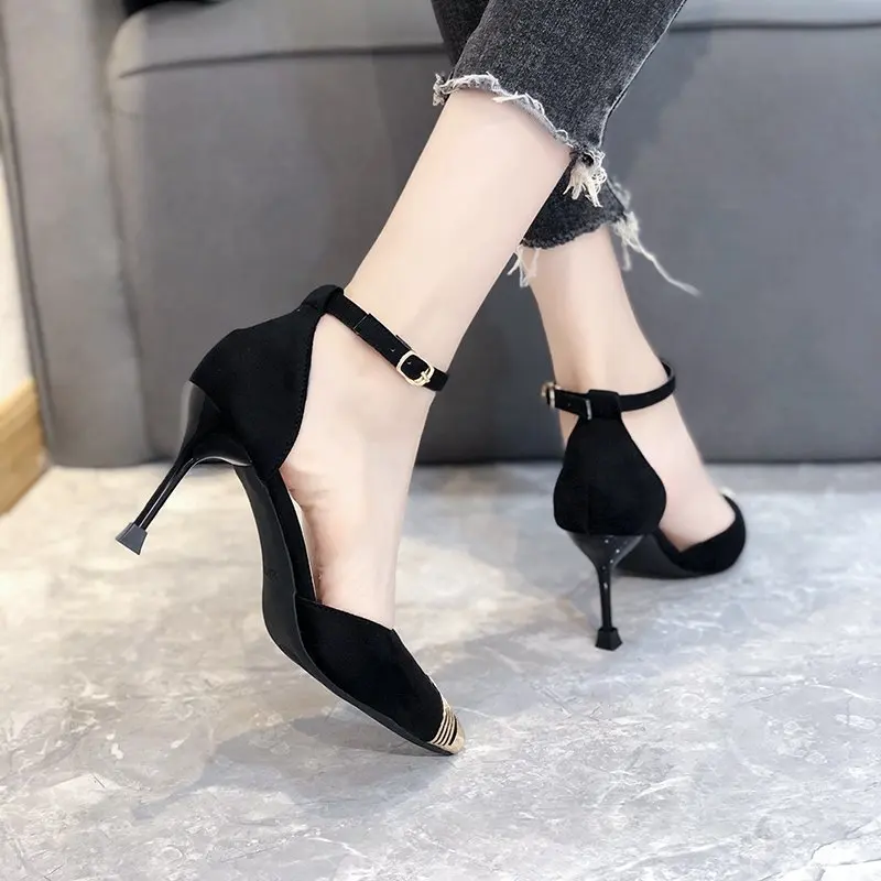 

Metal pointed toe women's high heels 2021 spring and autumn new fashion casual women's single shoes stiletto buckle