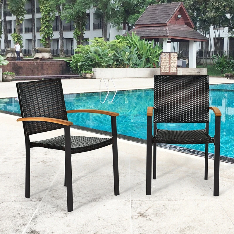 

Set of 2 Outdoor Patio Mix-brown PE Rattan Dining Chairs Rust-proof Galvanized Steel Fram Ventilation Garden Patio Chairs