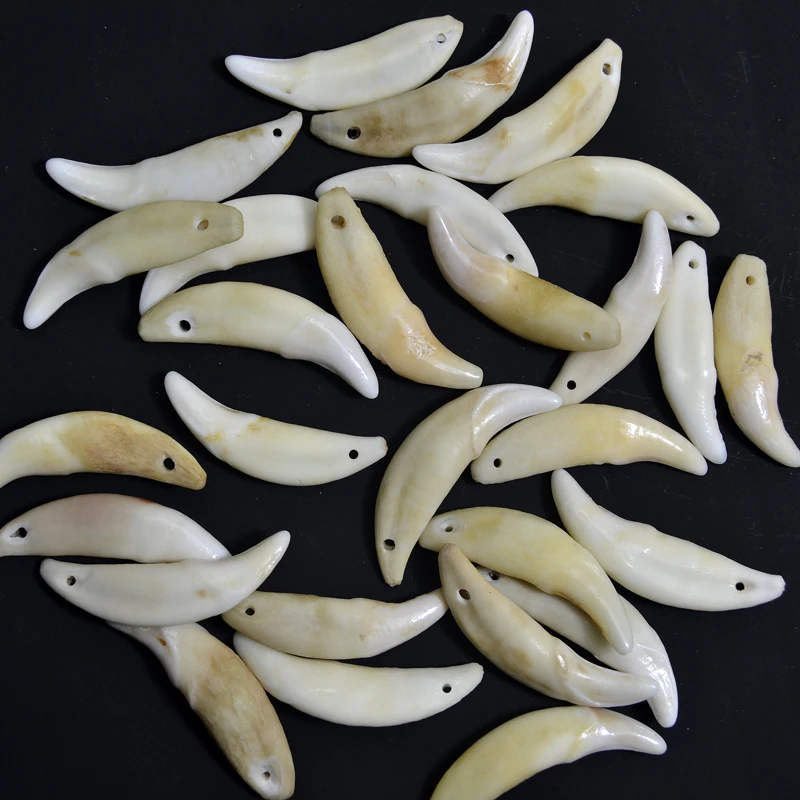 YZ001 Ecru White Brown Tooth Natural Bone Beads Pendants For Diy beads Making Fashion Jewelry Accessories 20~35mm, Hole: 1.5