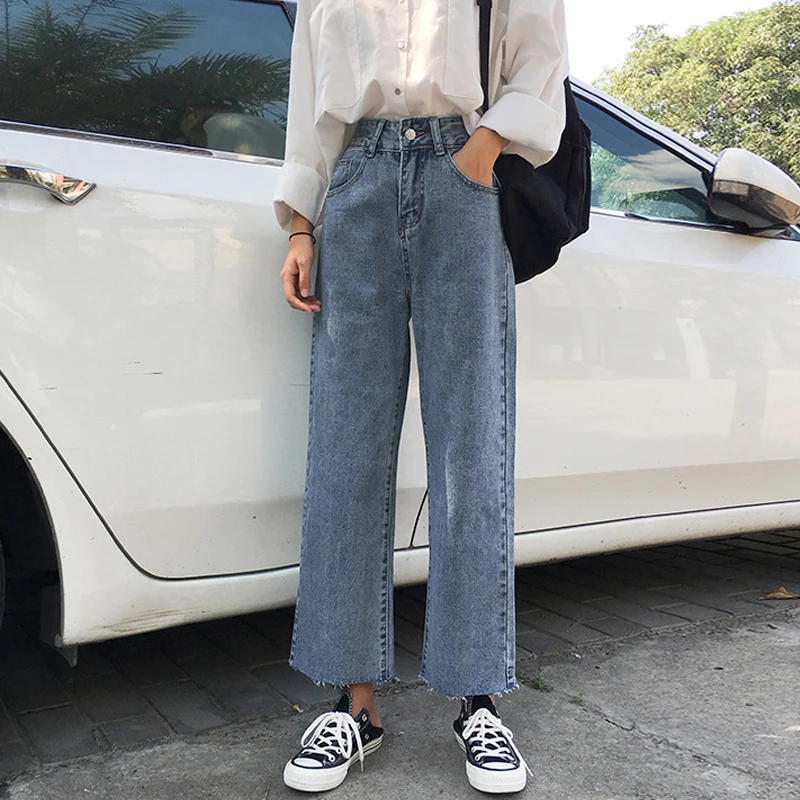 Джинсы женские с завышенной талией винтажные брюки из денима широкими штанинами