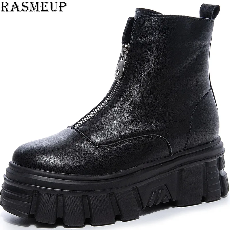 Женские ботильоны из натуральной кожи RASMEUP модные весенние ботинки на платформе