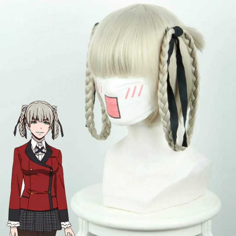 Японские Аниме Kakegurui кирари Momobami 35 см короткие парики серые косы стиль Клип на