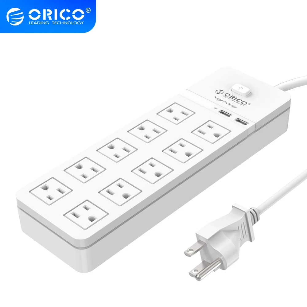 

Сетевой удлинитель ORICO US, удлинитель с 2 USB-портами, 4/6/8/10 розеток переменного тока, электрическая розетка для дома и офиса