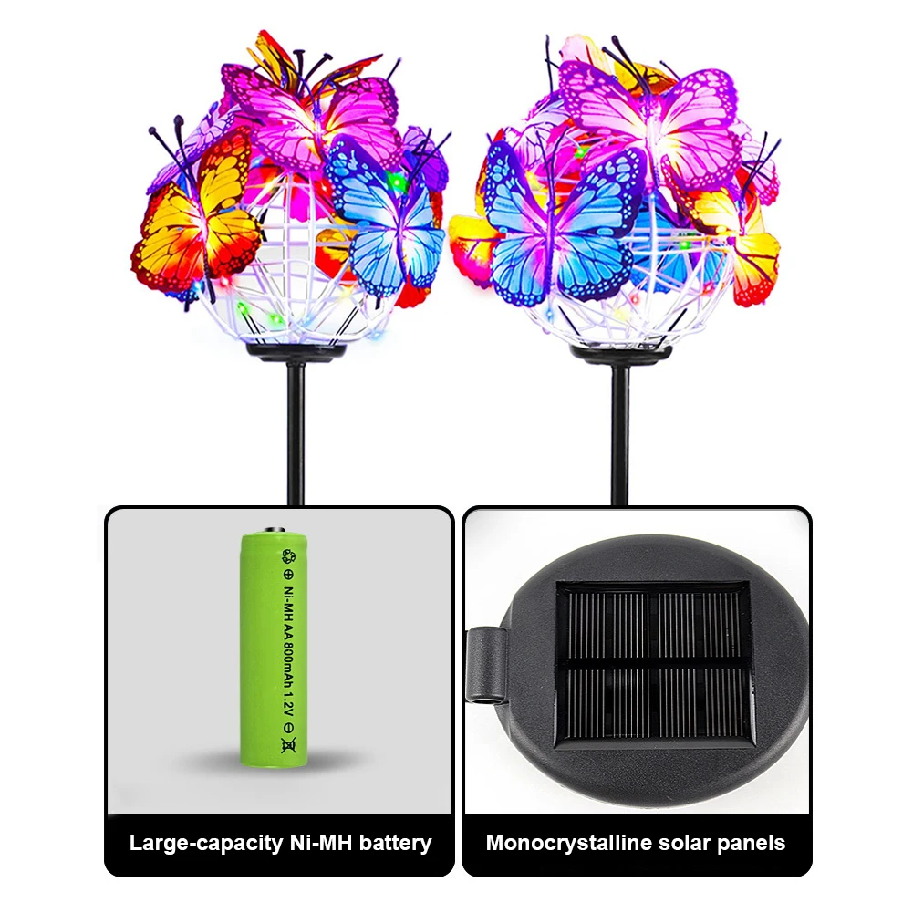 

Ground Plug Solar Light Led Lawn Lamp Garden Decorative Stake Lights With Bulb Colorful Butterflies Waterproof For Path Yard