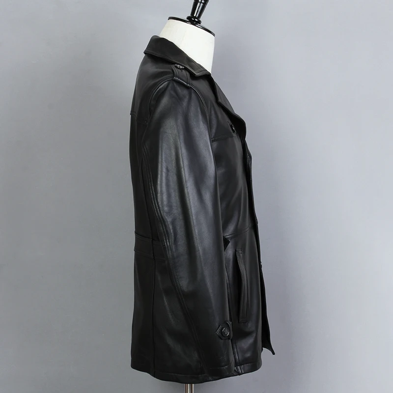 Мода 2020 Мужская натуральная кожа черная овчина однобортное зимнее пальто для