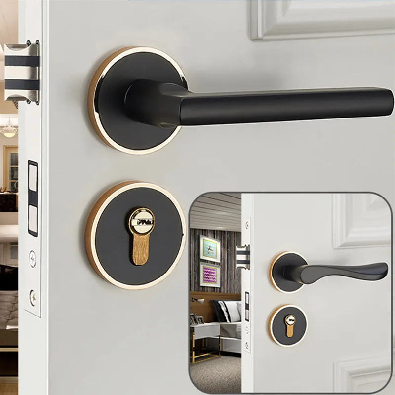 

Черная дверная ручка из алюминиевого сплава в европейском стиле, 1 комплект, бесшумная дверная ручка с замком против кражи, мебельная фурнит...