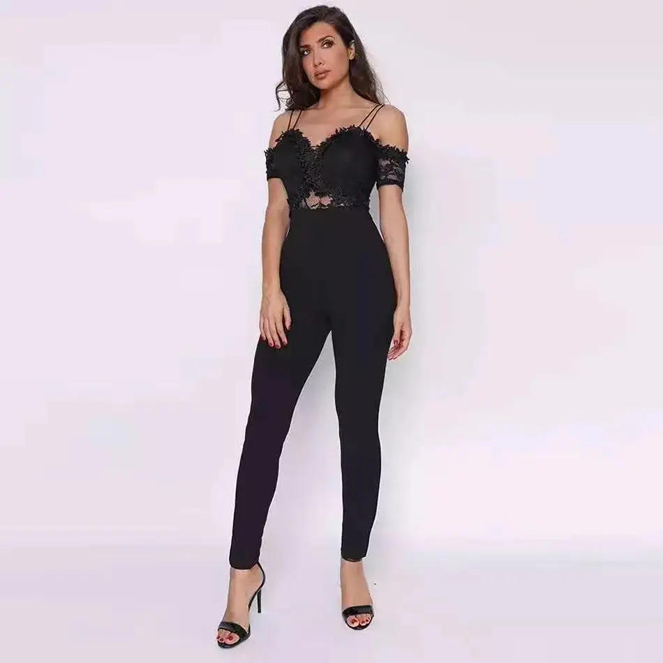 Женский Облегающий комбинезон Amily.C2020 черный облегающий с открытыми плечами и